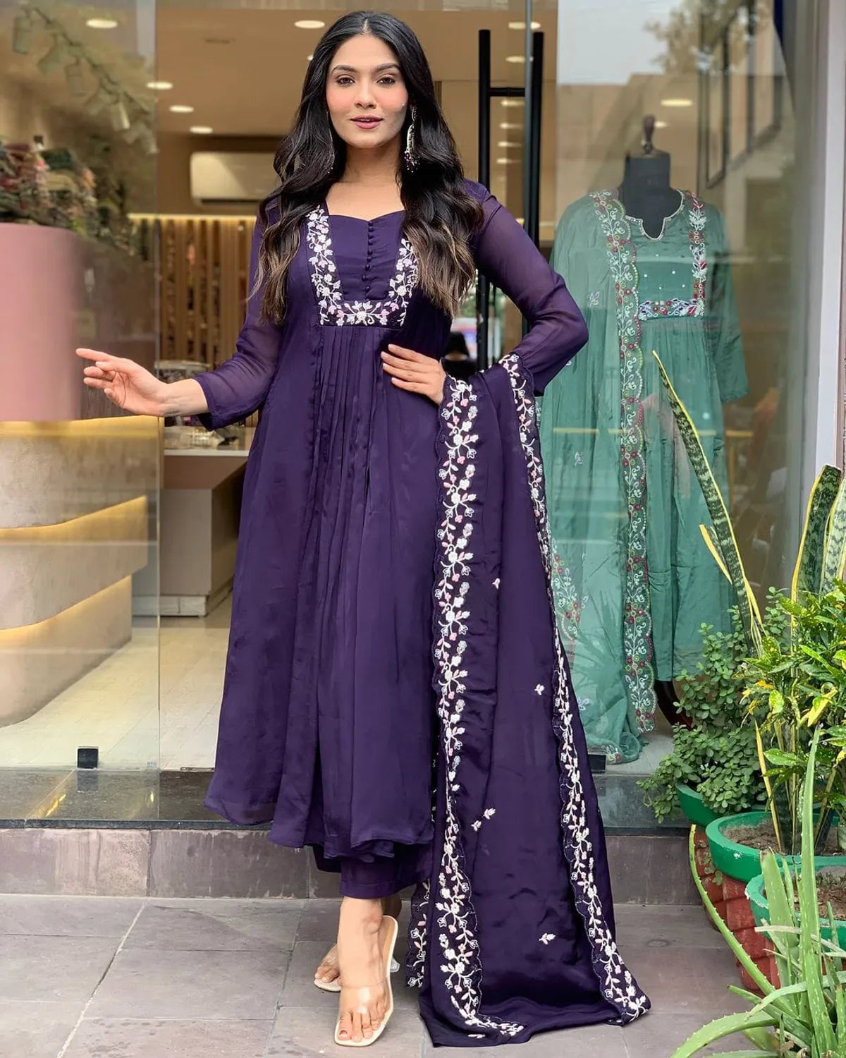 Cotton super dying kurta with beautiful embroidery work & cotton pant with dupatta