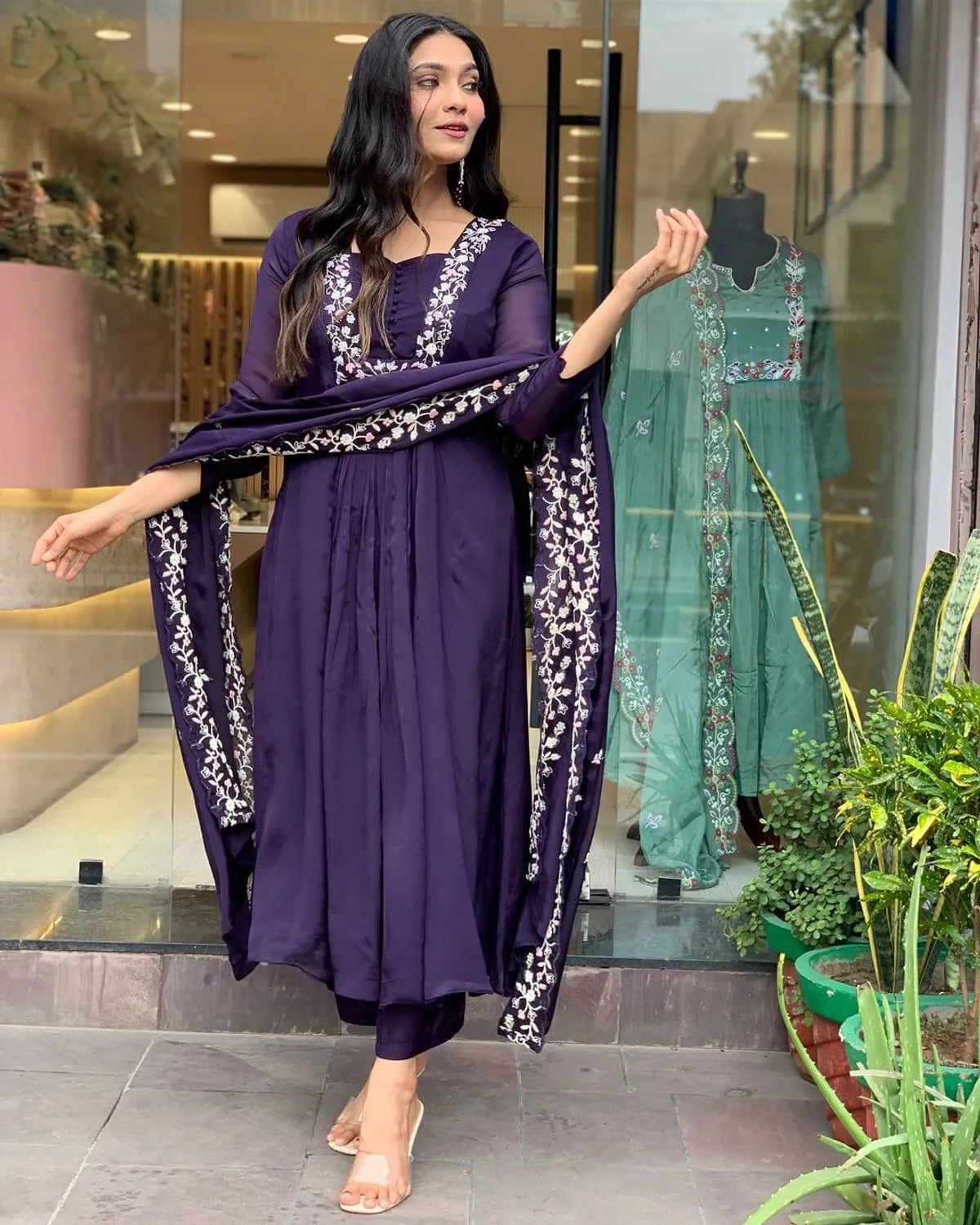 Cotton super dying kurta with beautiful embroidery work & cotton pant with dupatta