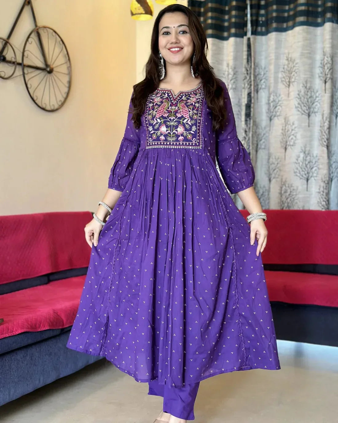 Women's Embroidered printed rayyon kurta & pant with malmal dupatta set