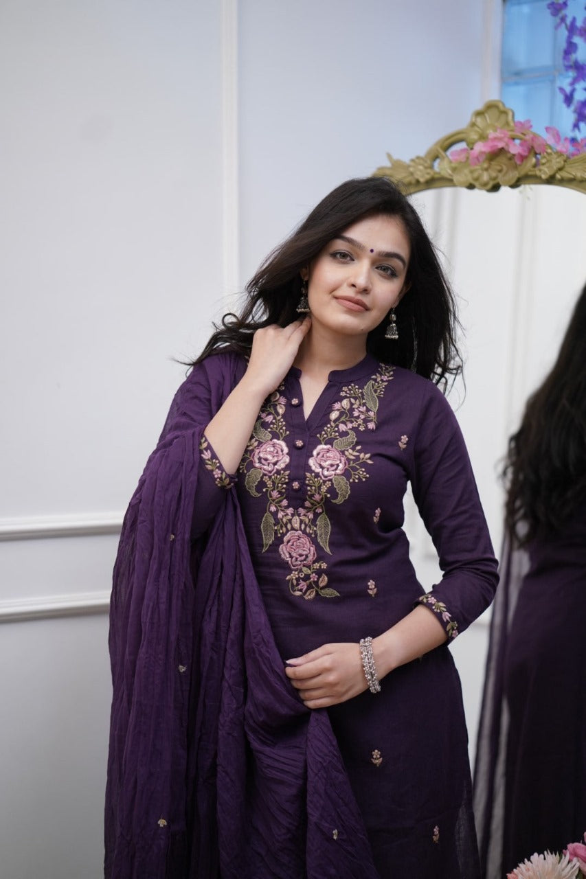 Beautiful pure cotton super dying embroidery suit