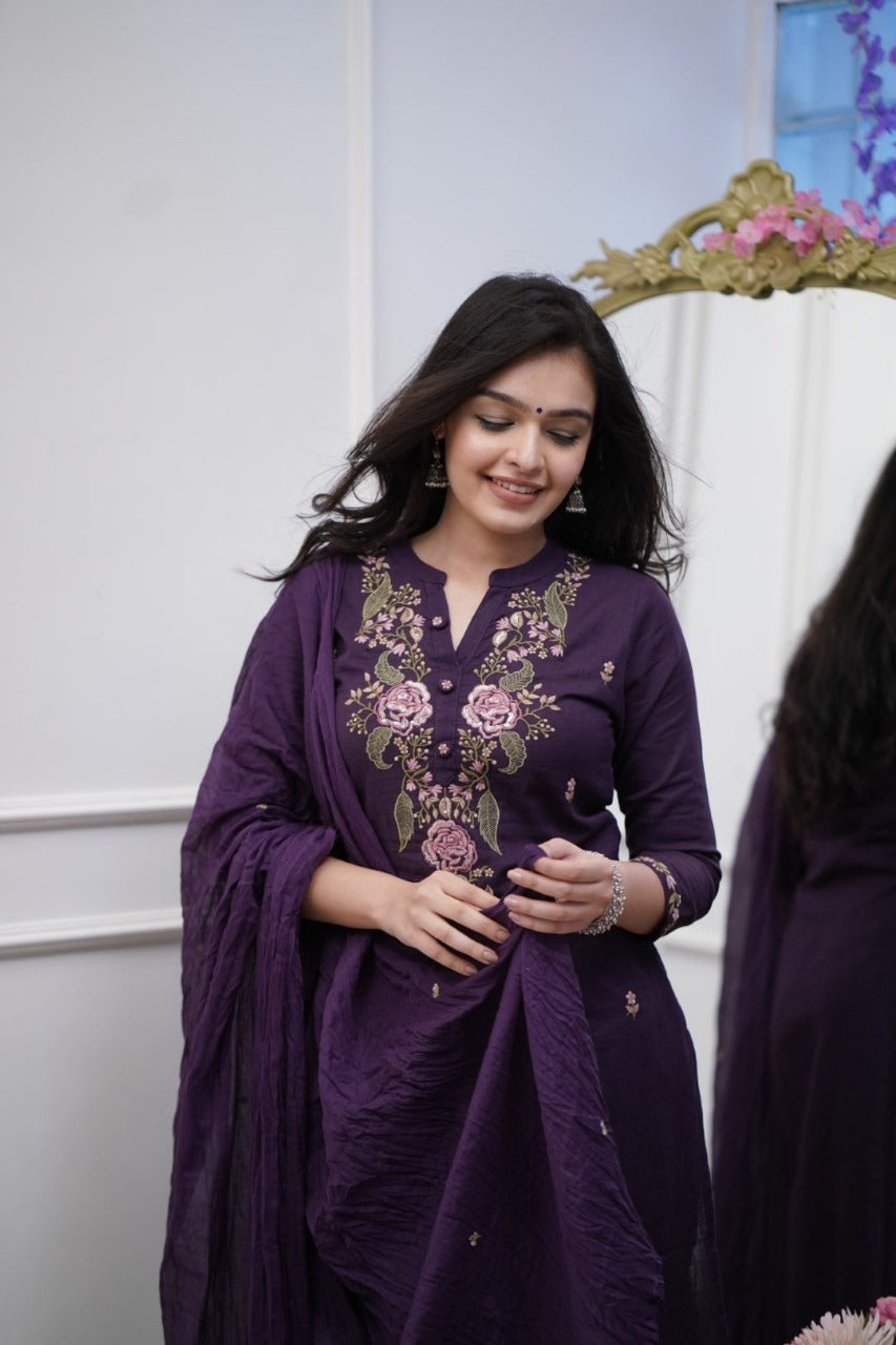 Beautiful pure cotton super dying embroidery suit