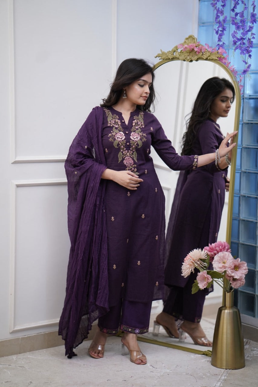 Beautiful pure cotton super dying embroidery suit