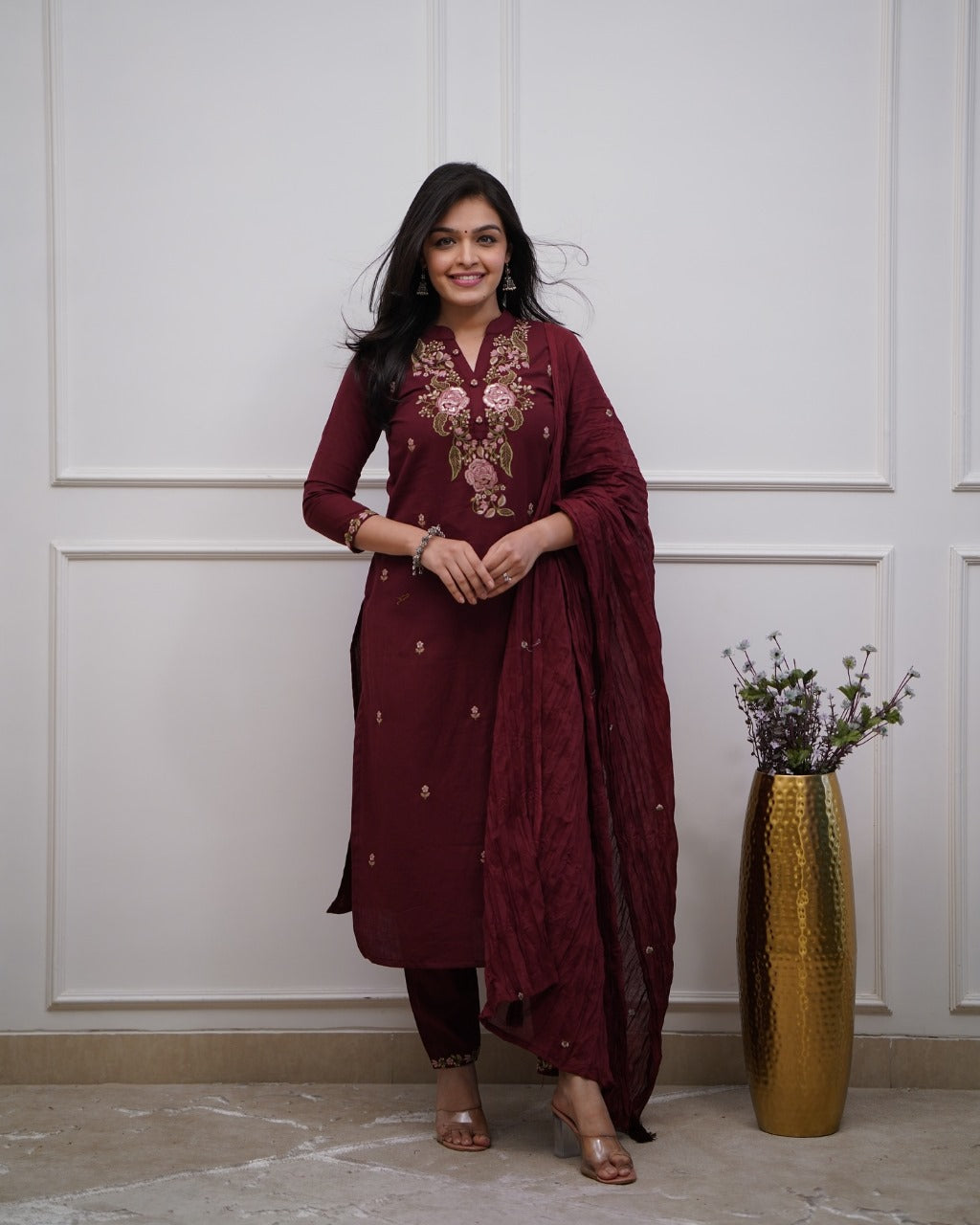 Beautiful pure cotton super dying embroidery suit