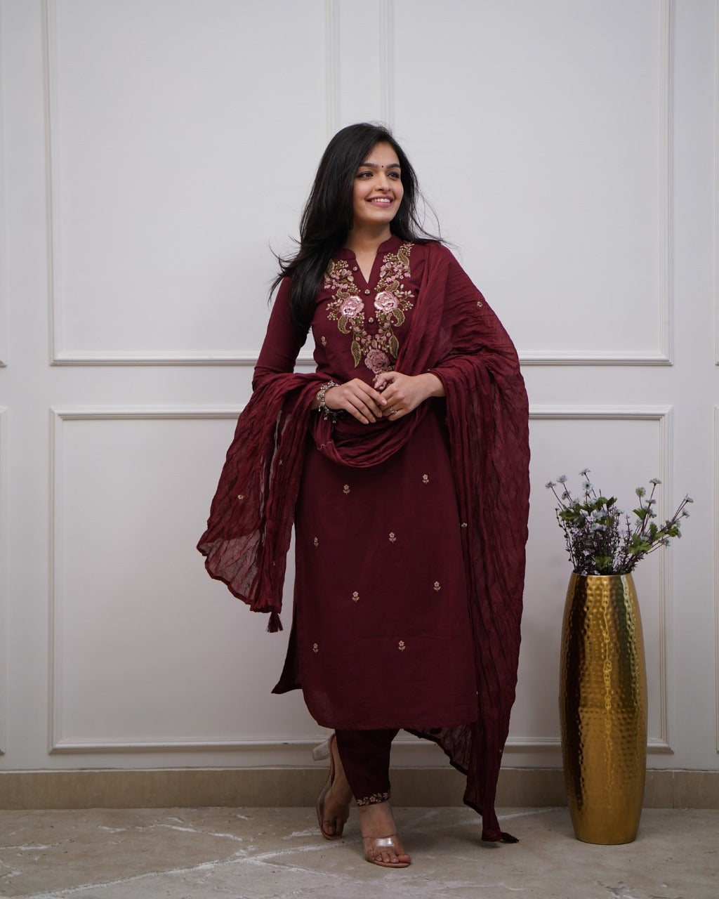 Beautiful pure cotton super dying embroidery suit
