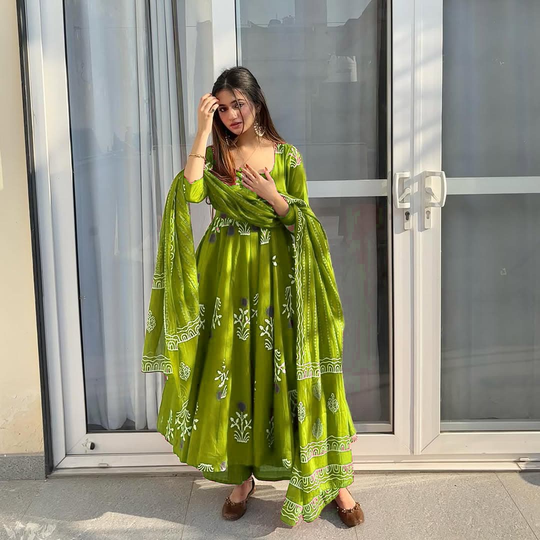 Anarkali Discharge Print cotton Kurta set
