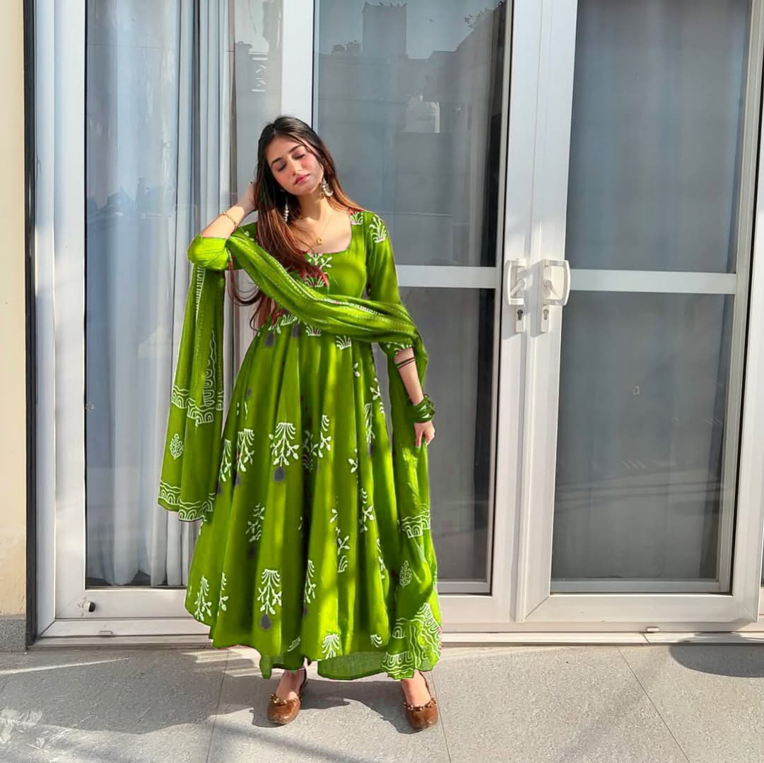 Anarkali Discharge Print cotton Kurta set