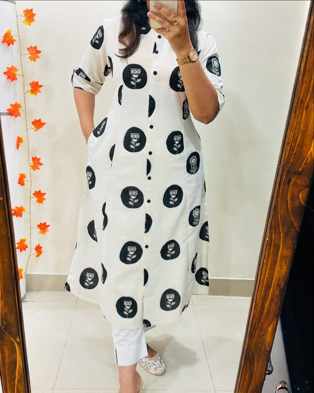 Elegant Black and White Floral Kurta Style
