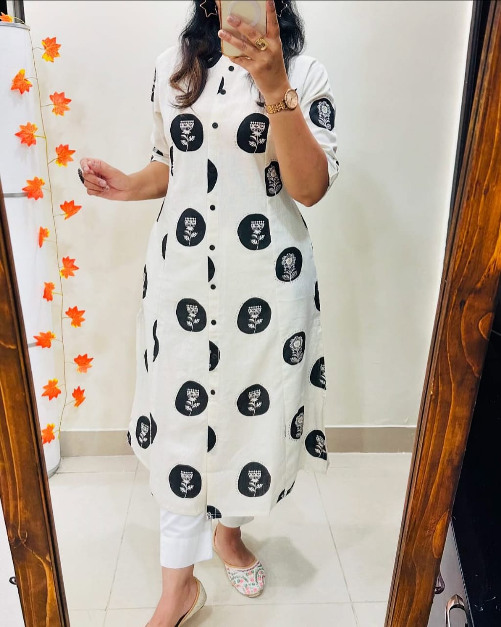 Elegant Black and White Floral Kurta Style