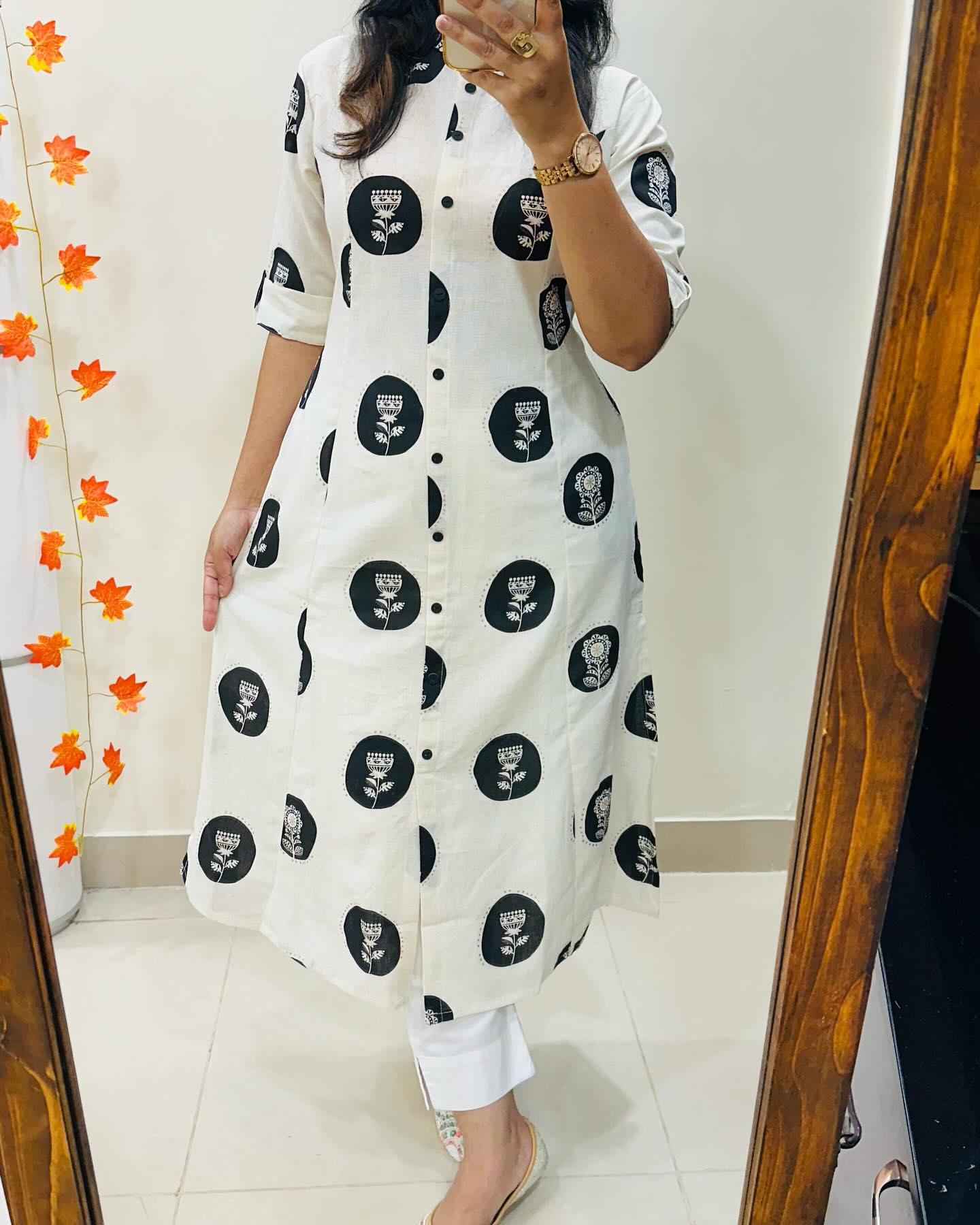 Elegant Black and White Floral Kurta Style
