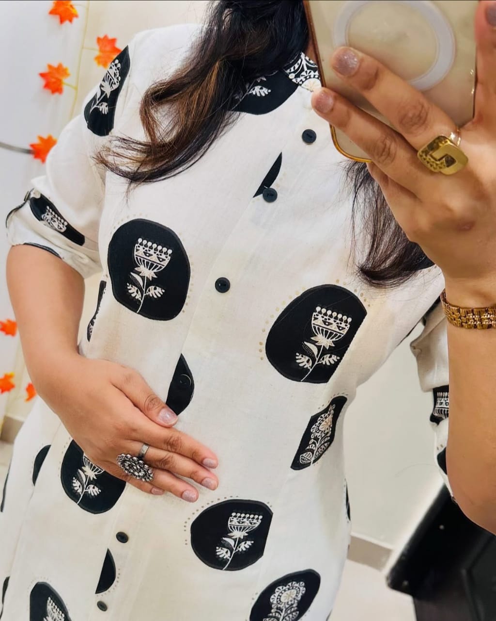 Elegant Black and White Floral Kurta Style