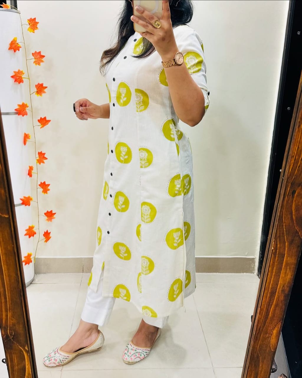 Elegant Black and White Floral Kurta Style