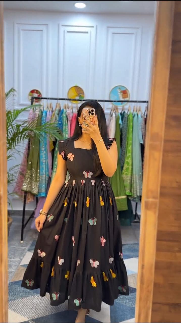 Soch Elegant Black Floral Printed Cotton Midi Dress for Women