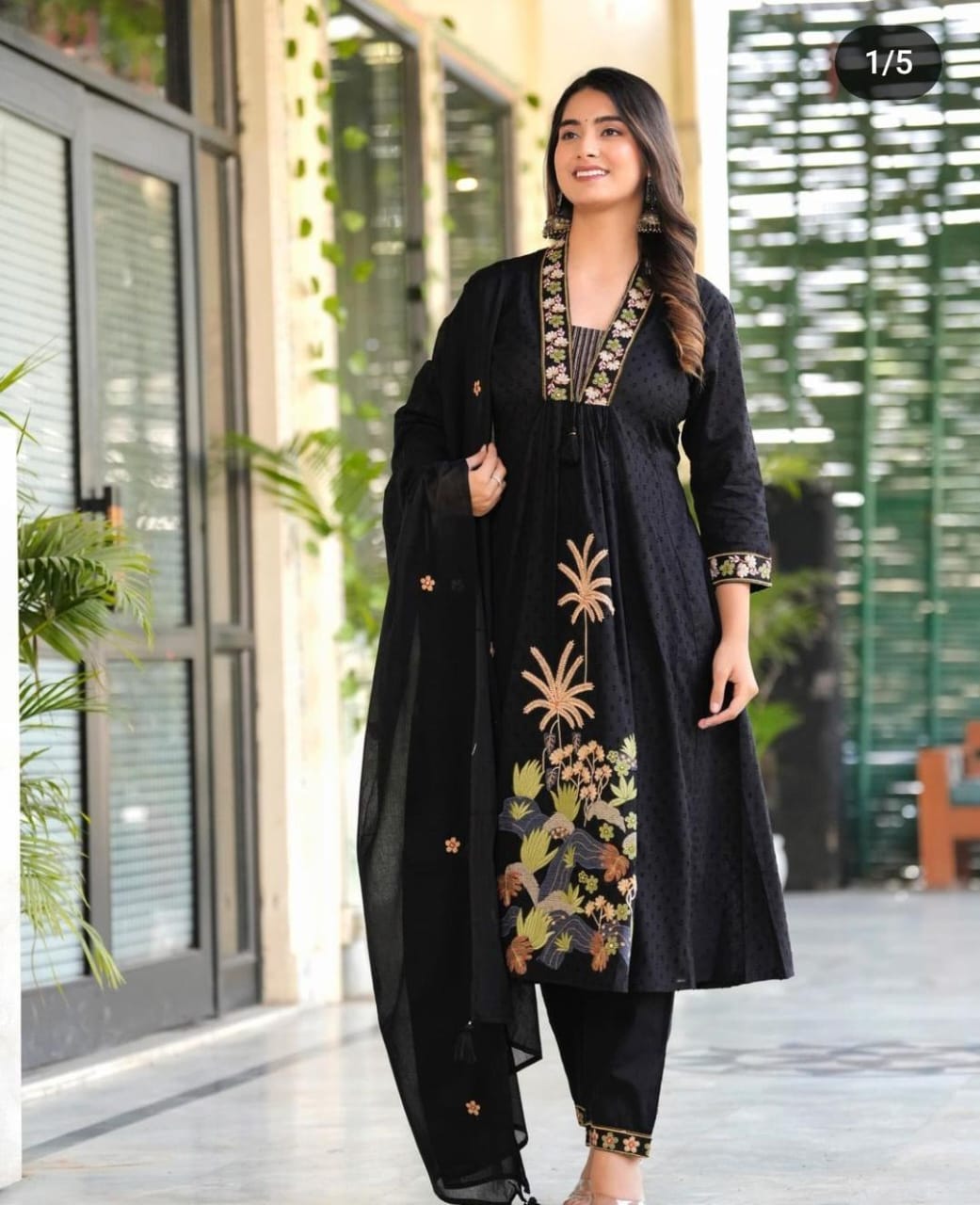 Soch Black NRI Embroidery Cotton Kurta Pant and Dupatta set