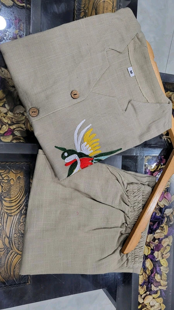 Women's Sleeveless Embroidered Linen Two-Piece Set