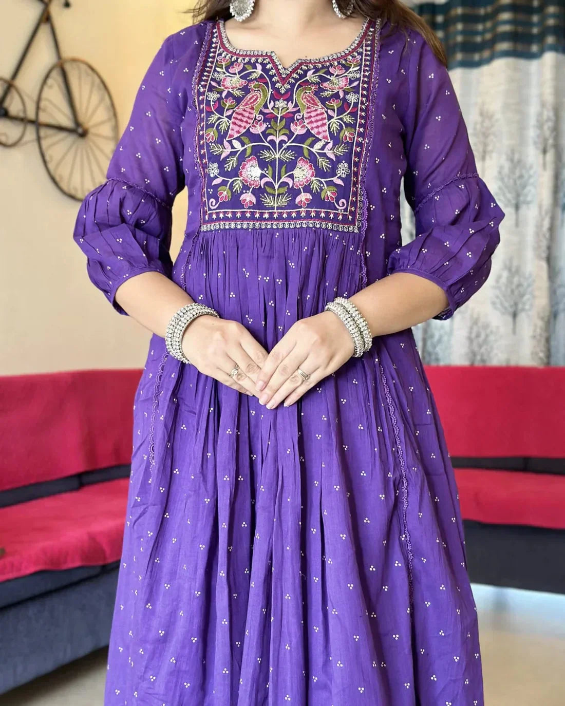 Women's Embroidered printed rayyon kurta & pant with malmal dupatta set