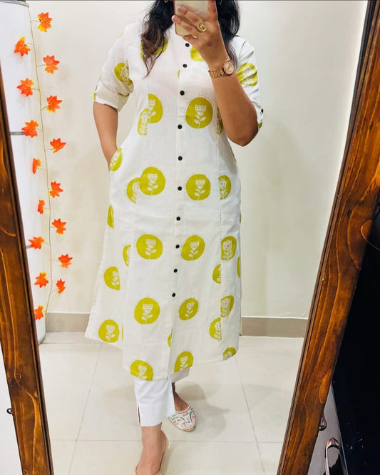 Elegant Black and White Floral Kurta Style